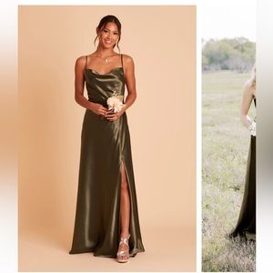 NWT Birdy Grey Lisa Long Dress in Satin Olive, size Medium
